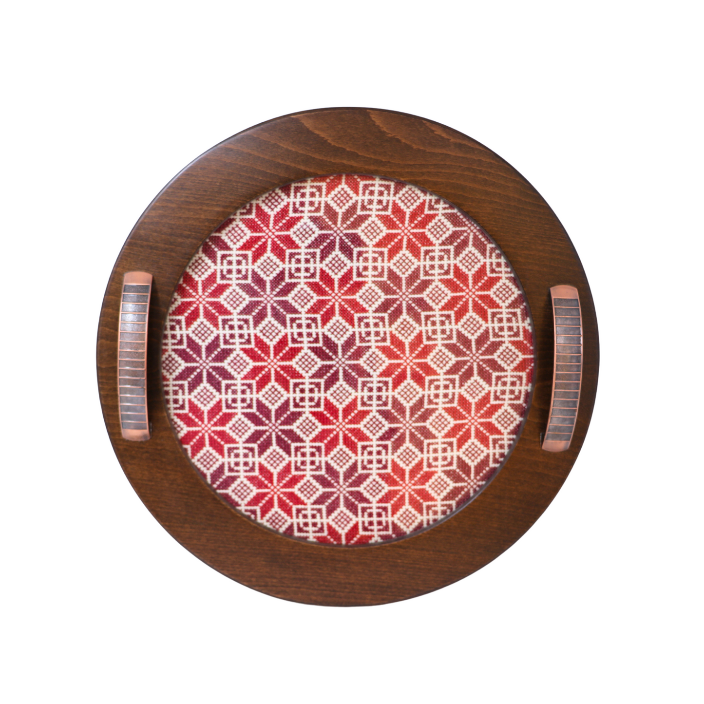 Exquisite Hand-Embroidered Glass-Inlaid Wooden Serving Tray, Round (35 cm Diameter)