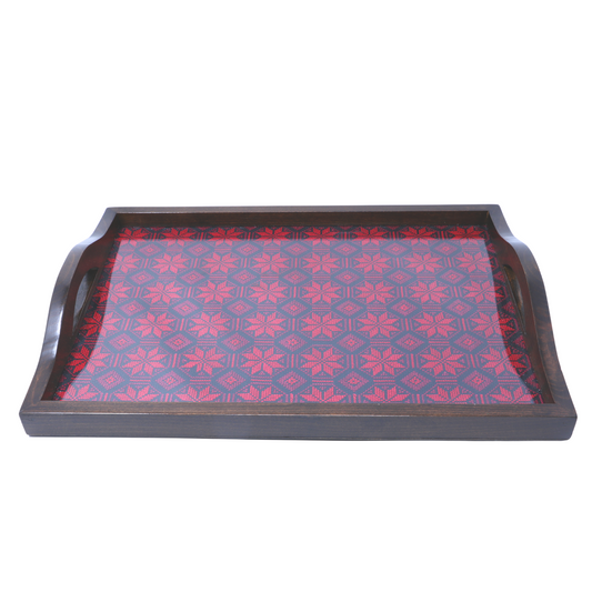 Exquisite Hand-Embroidered Glass-Inlaid Wooden Serving Tray (45x33 cm)