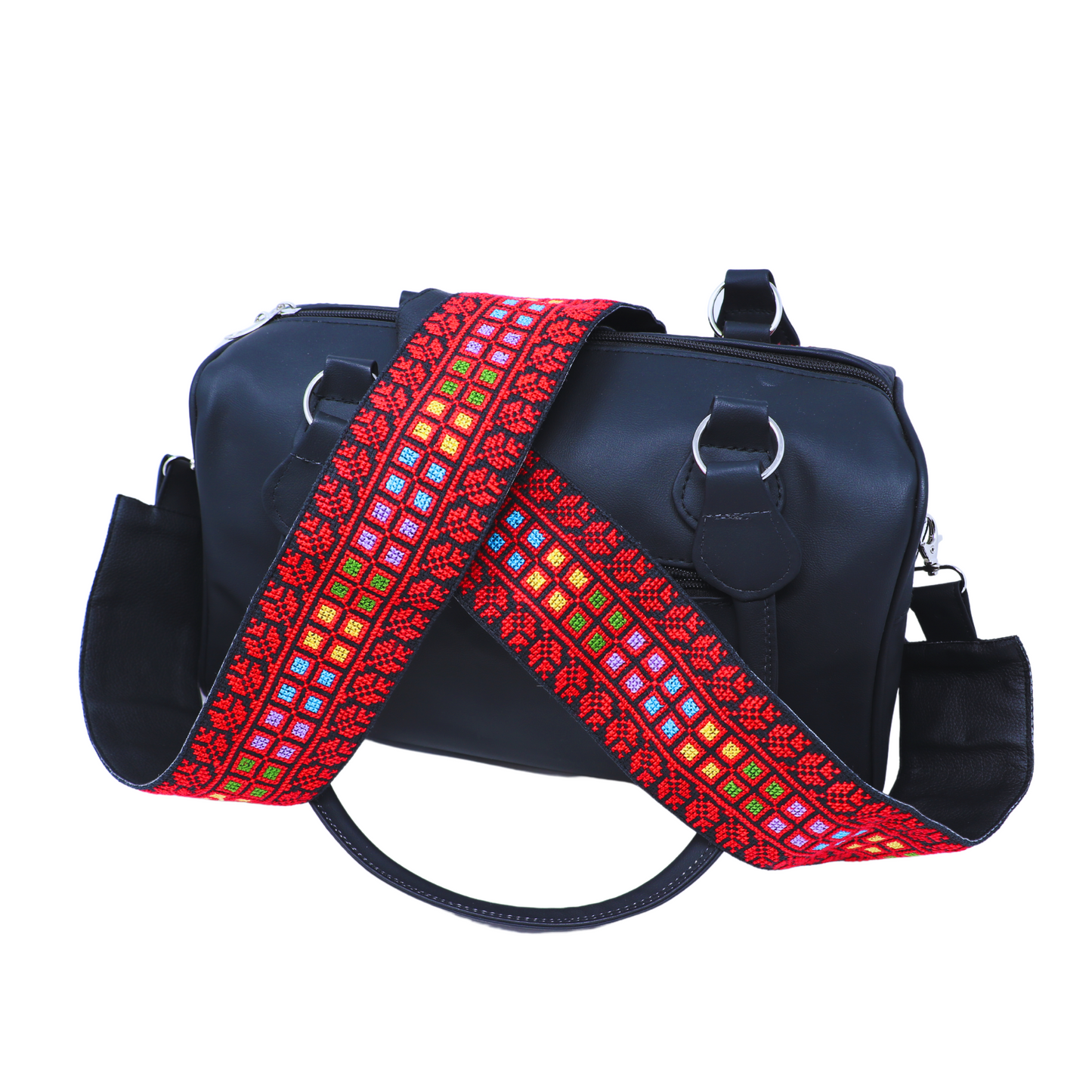Hand-Cross-Stitch Embroidered Leather Bag Strap - Versatile 130 cm Length