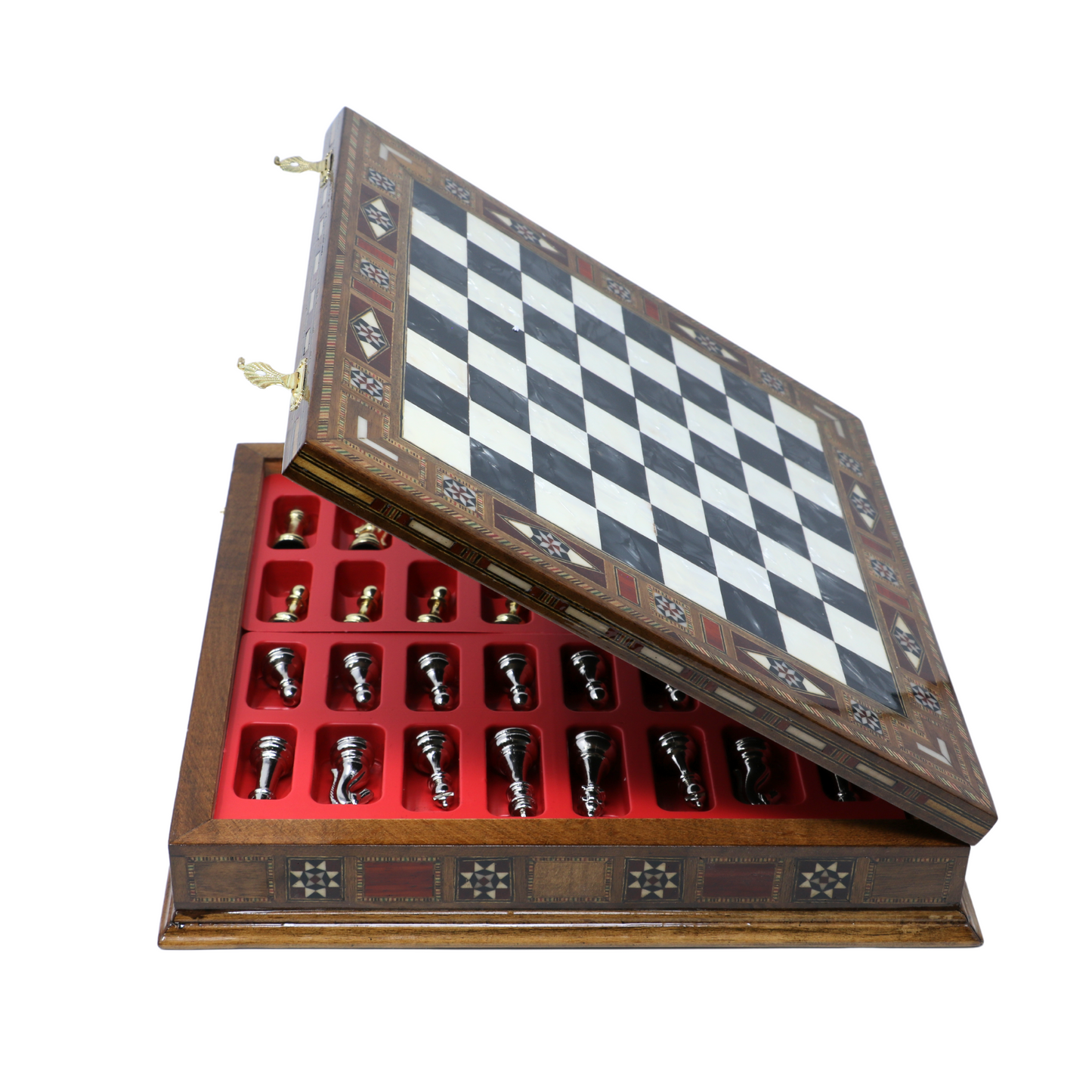 Handmade Wooden Mosaic Chess Board Chess Board with Internal Storage Box - Large 28 cm