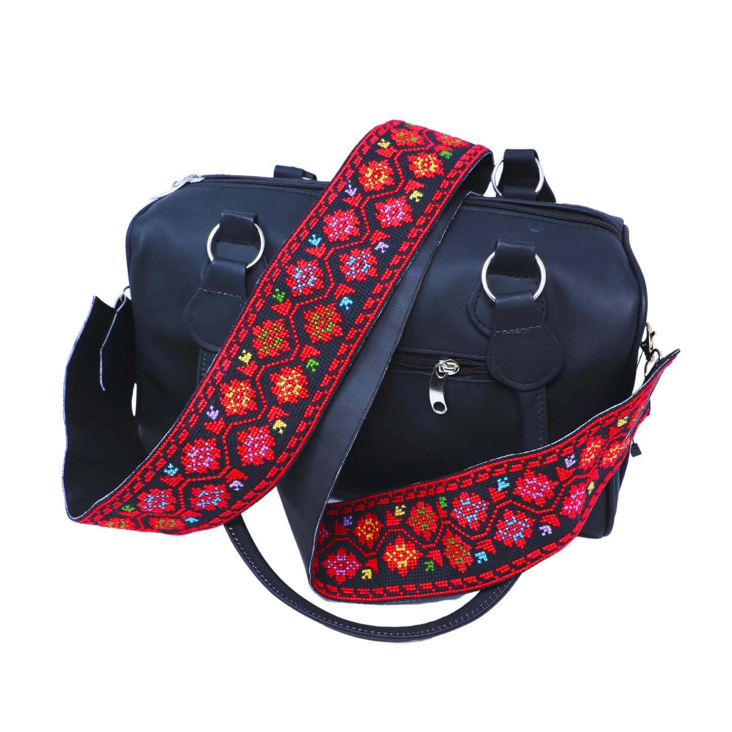 Hand-Cross-Stitch Embroidered Leather Bag Strap - Versatile 130 cm Length