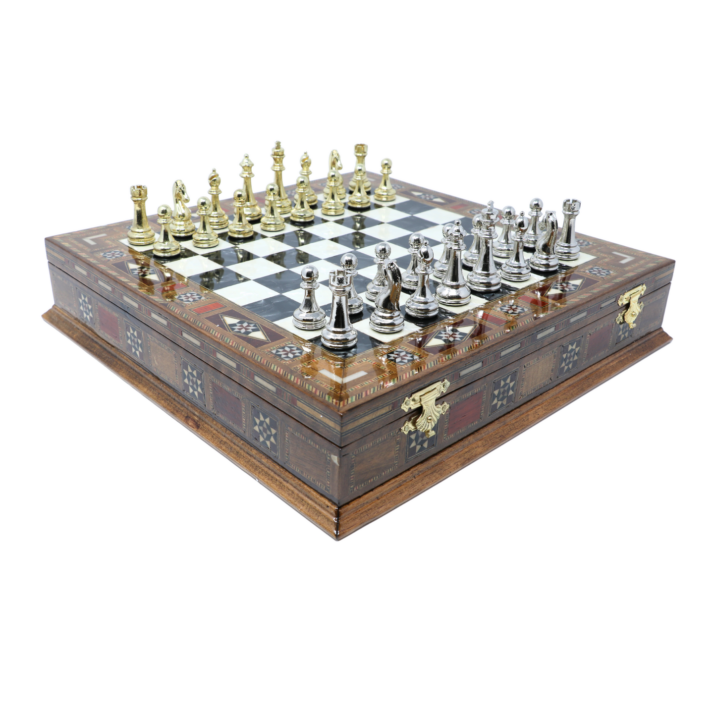 Handmade Wooden Mosaic Chess Board Chess Board with Internal Storage Box - Large 28 cm