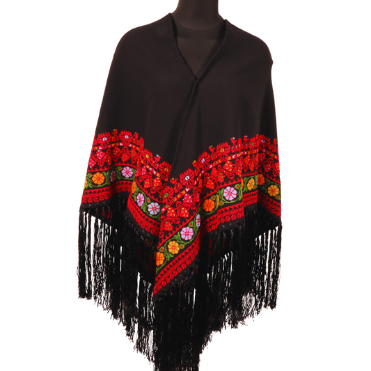 Hand Embroidered Shawl - Triangle Shape - Half Inlay Style 1