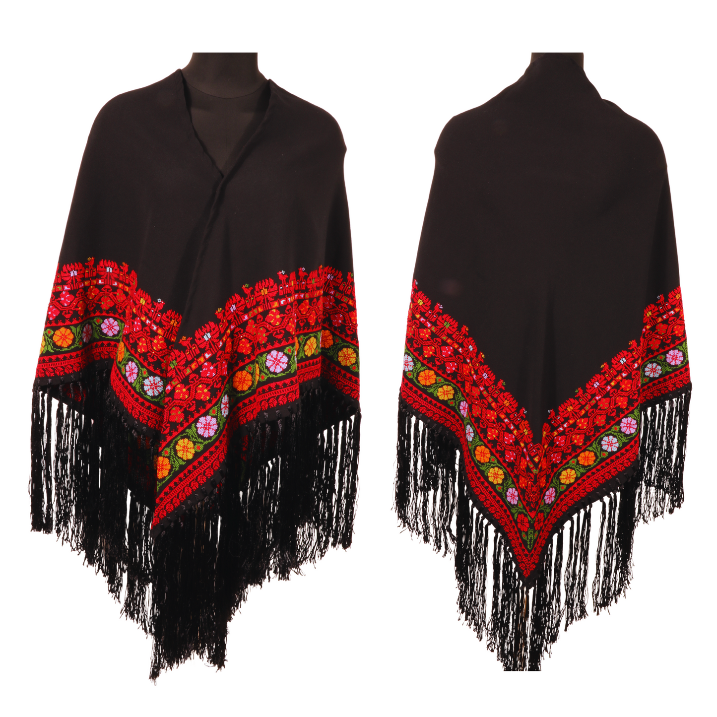 Hand Embroidered Shawl - Triangle Shape - Half Inlay Style 1