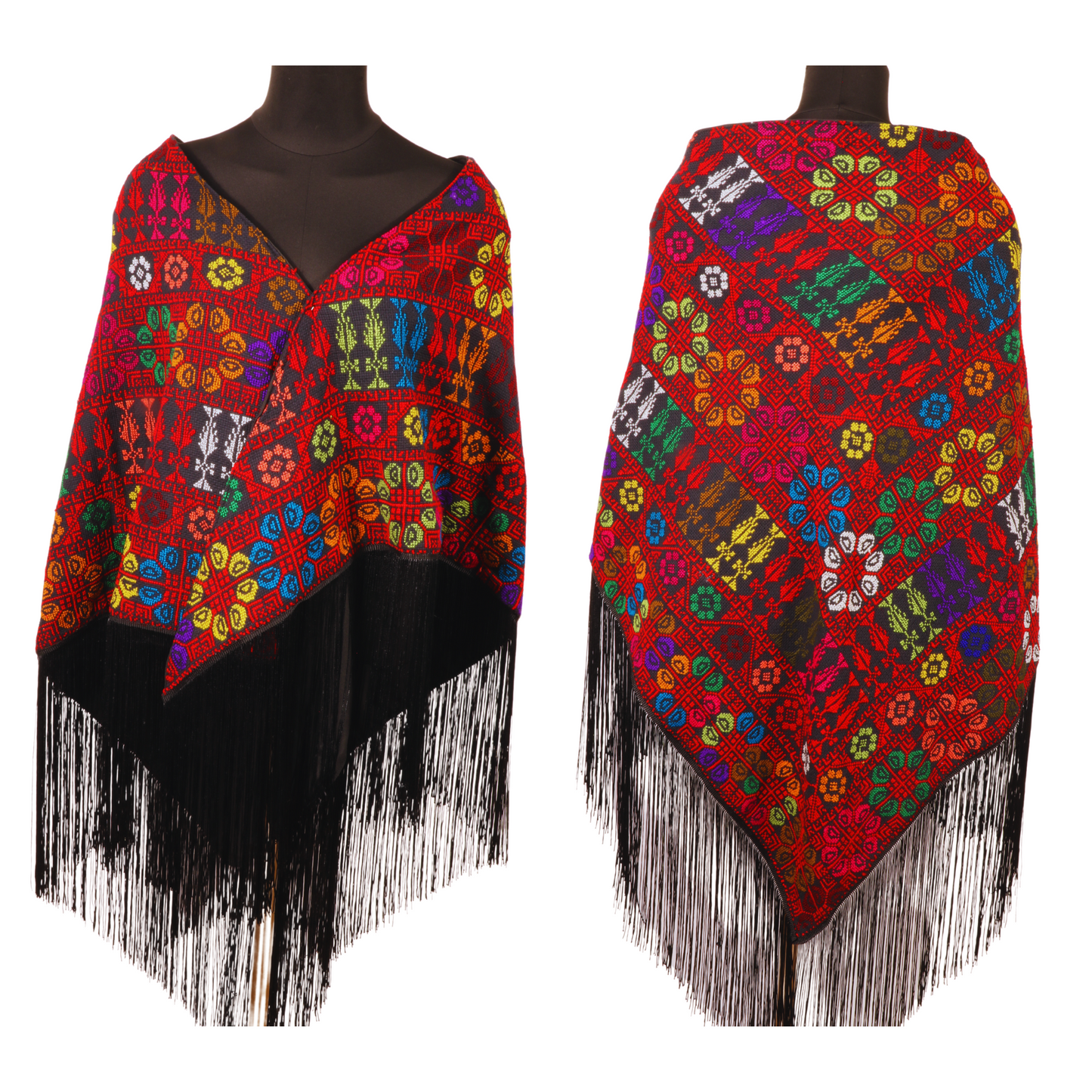 Hand Embroidered Shawl - Triangle Shape - Full Inlay Style 1