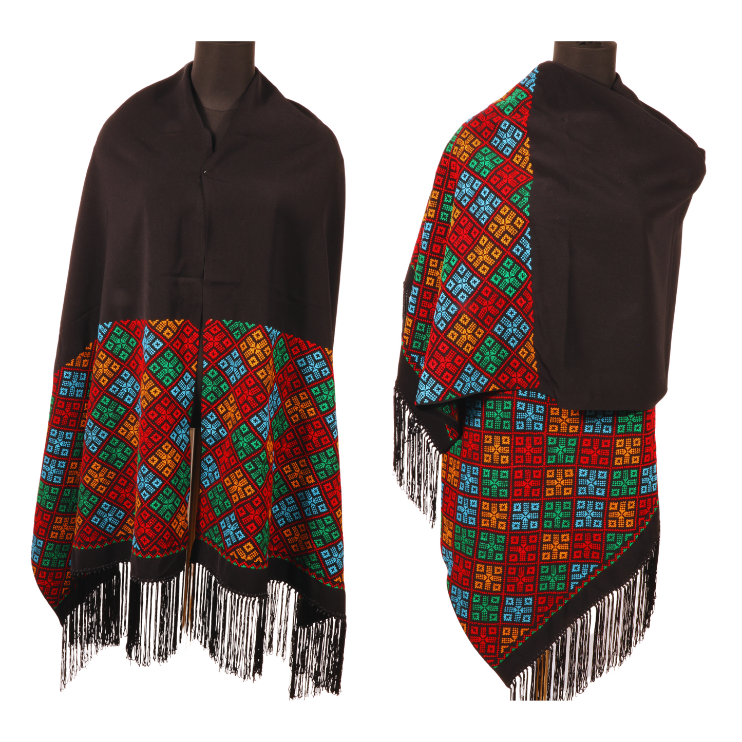 Hand Embroidered Shawl - Rectangle Half Inlay