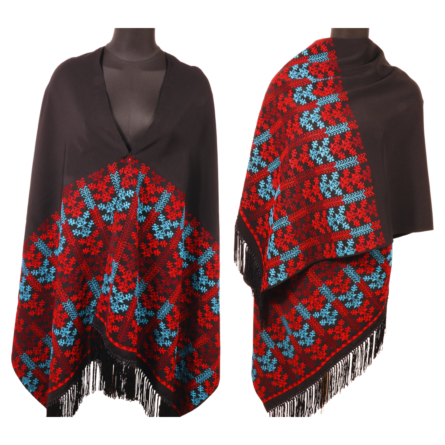 Hand Embroidered Shawl - Rectangle Half Inlay