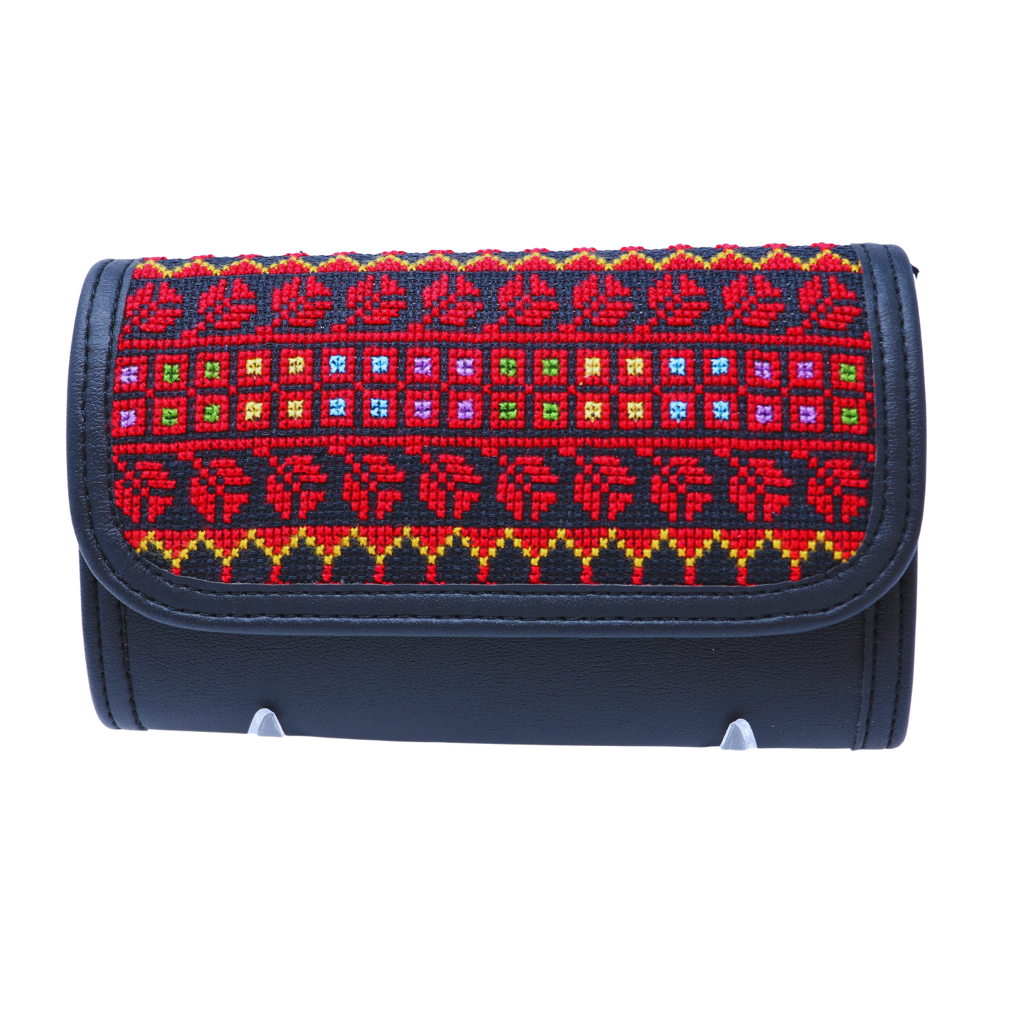 Elegant Hand-Embroidered Leather Wallet with Strap (20x12 cm)