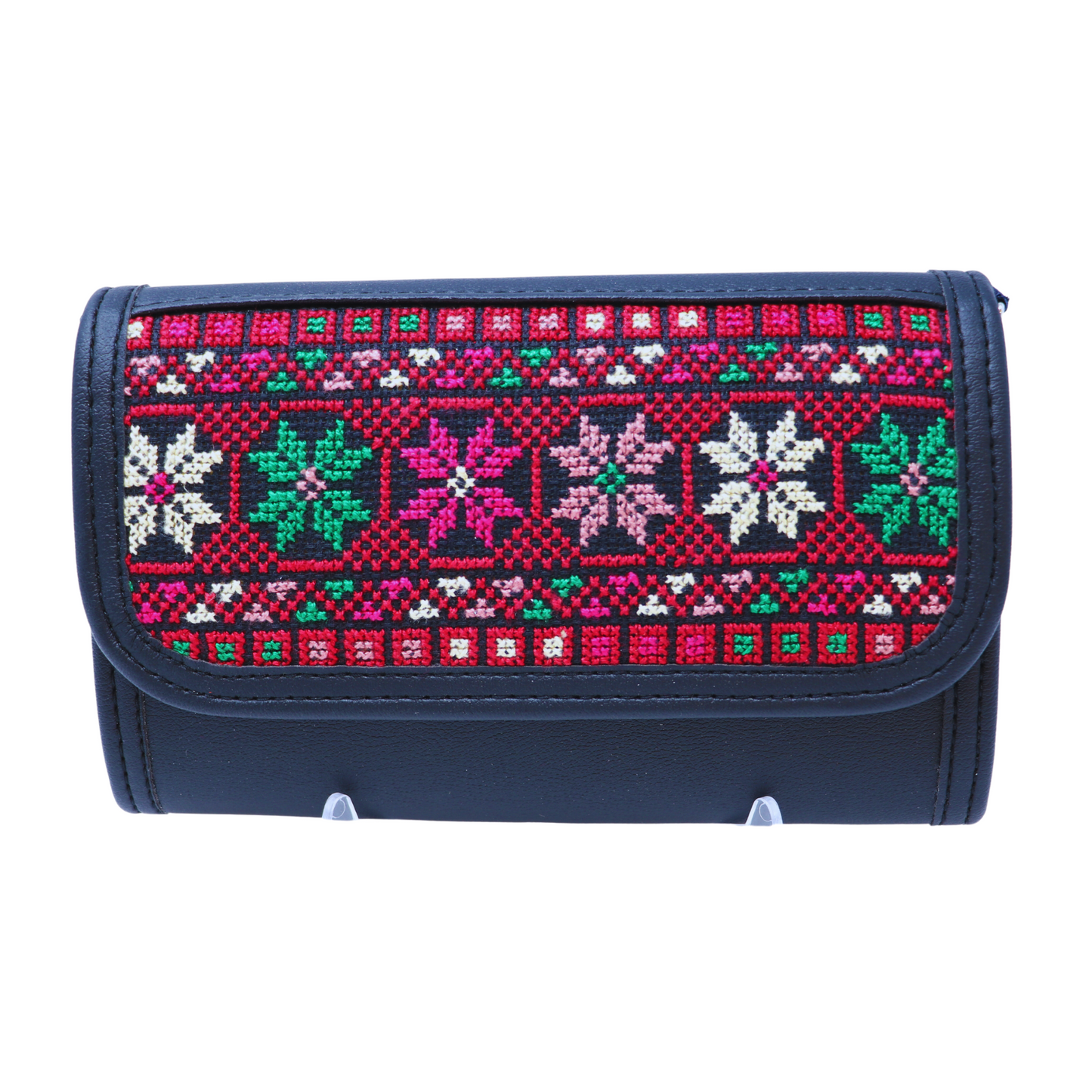 Elegant Hand-Embroidered Leather Wallet with Strap (20x12 cm)