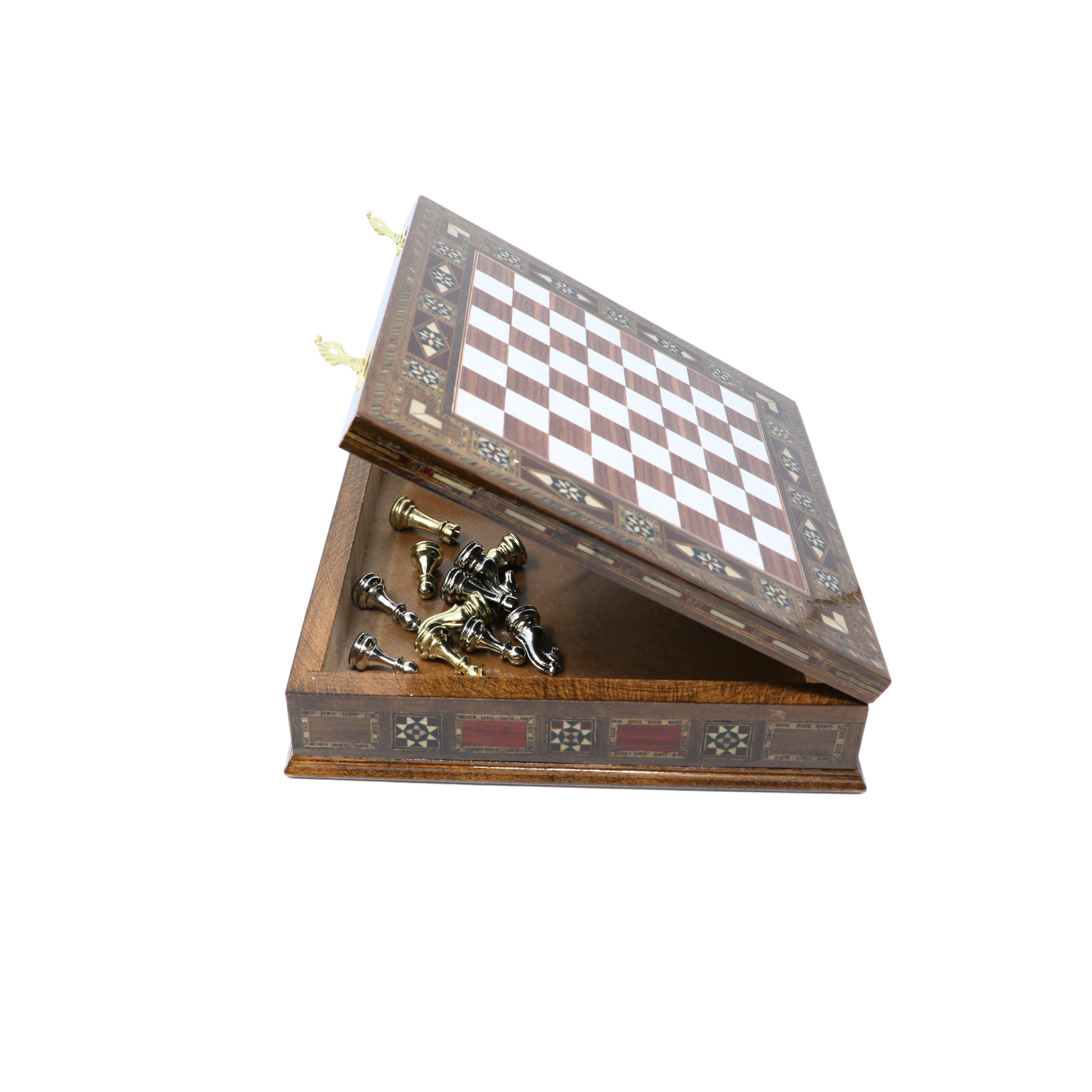 Handmade Wooden Mosaic Chess Board Chess Board with Internal Storage Box - Small 23 cm