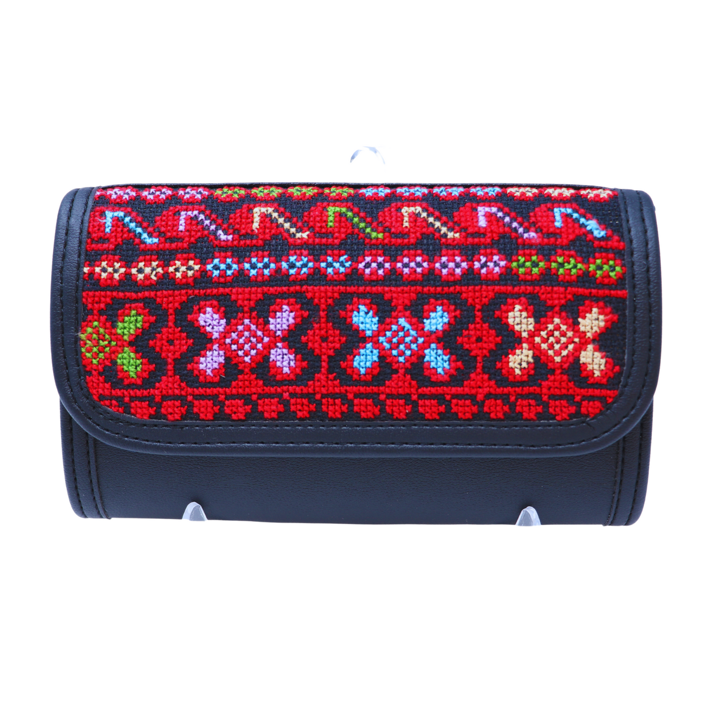 Elegant Hand-Embroidered Leather Wallet with Strap (20x12 cm)