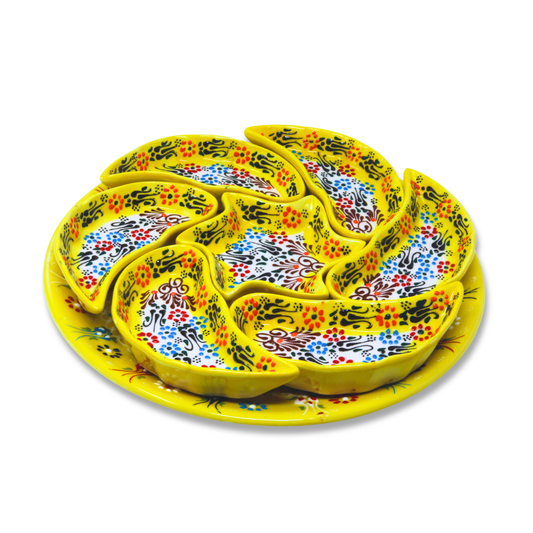 Handmade 8-piece Ceramic Platter, Yellow 33cm