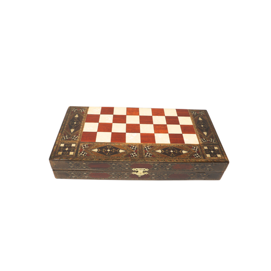 Handmade Wooden Mosaic Backgammon Set - Small 34 cm
