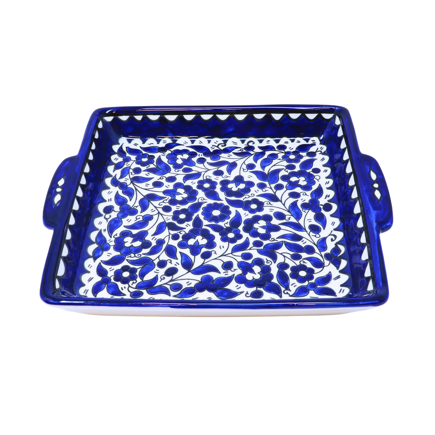 Handmade Ceramic Serving Platter with Handle, Square, 27 cm