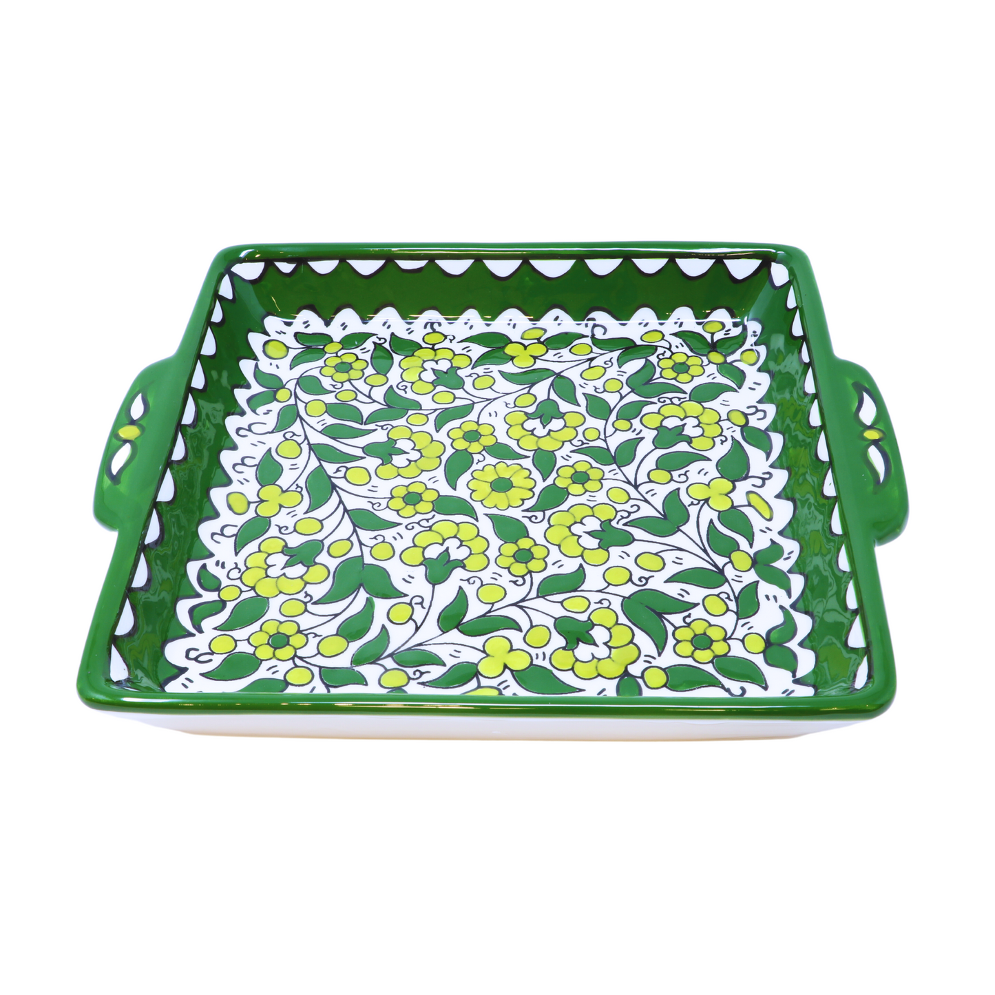 Handmade Ceramic Serving Platter with Handle, Square, 27 cm