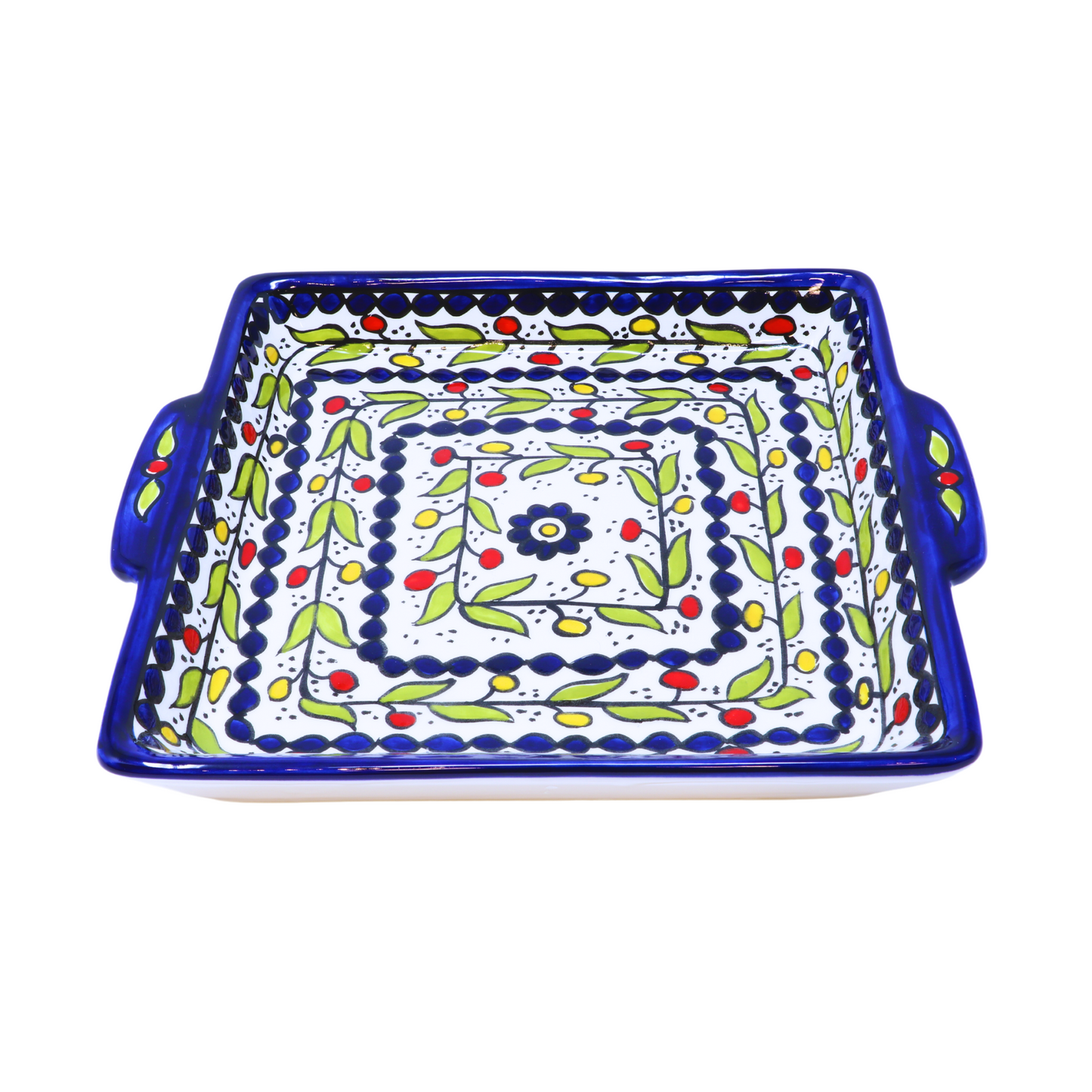 Handmade Ceramic Serving Platter with Handle, Square, 27 cm