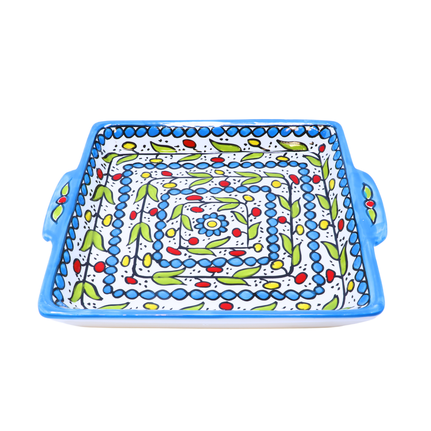 Handmade Ceramic Serving Platter with Handle, Square, 27 cm