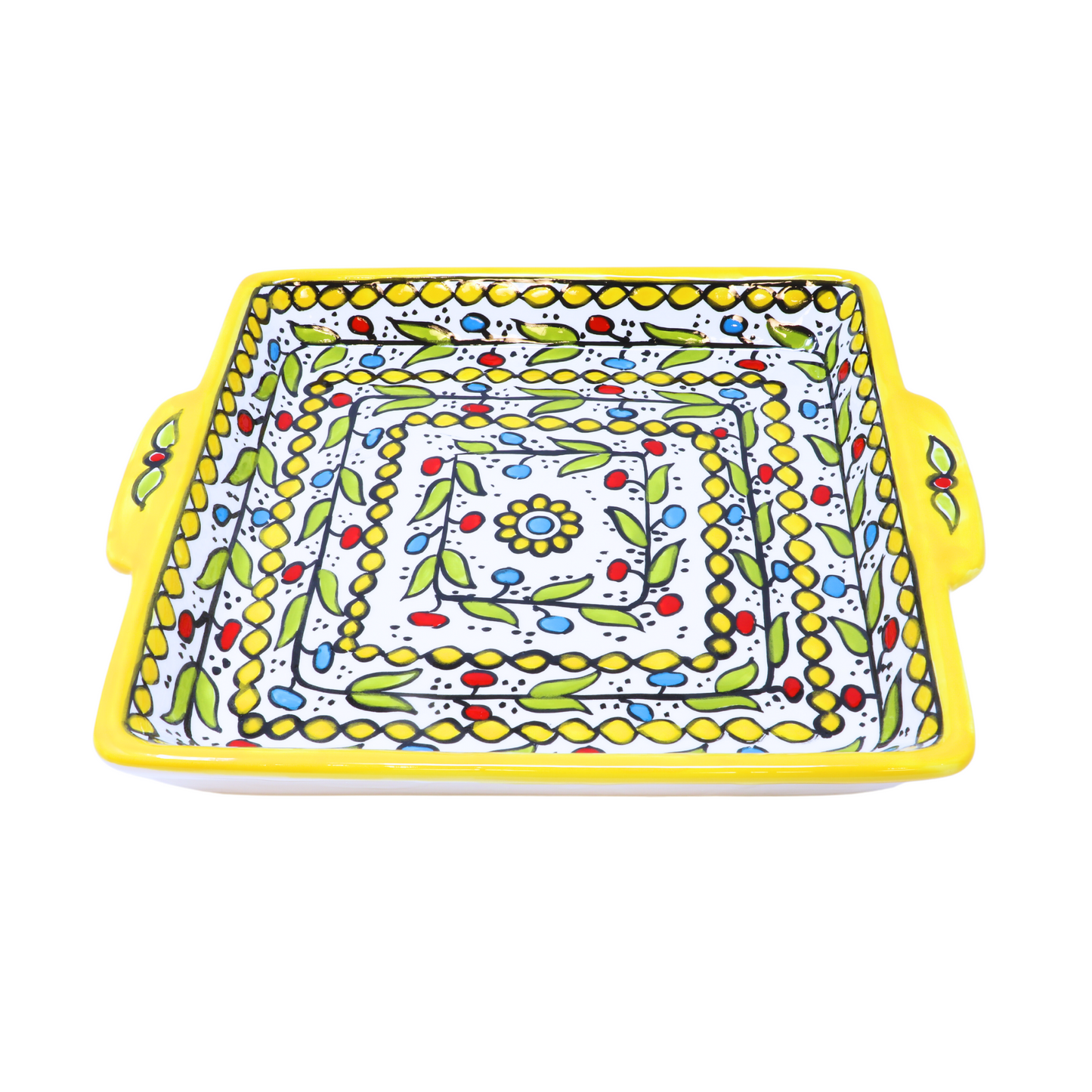 Handmade Ceramic Serving Platter with Handle, Square, 27 cm