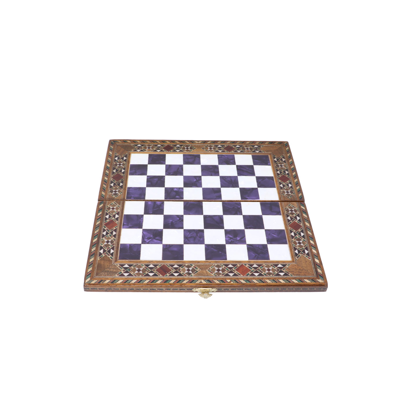 Handmade Wooden Mosaic Chess Board - Folding - Small - 25 cm