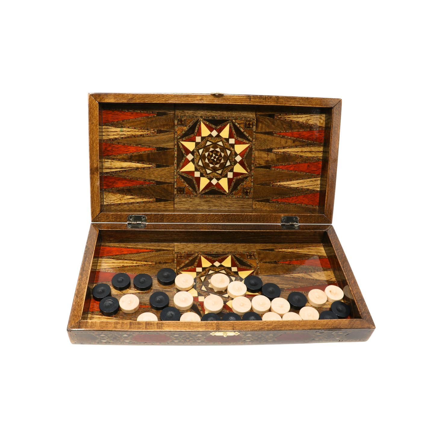Handmade Wooden Mosaic Backgammon Set - Small 34 cm