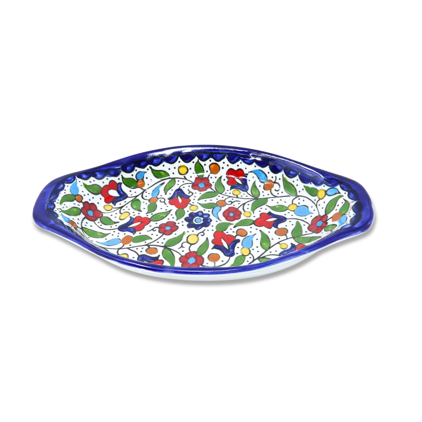 Handmade Ceramic Serving Platter with Handle, Oval, 26x14 cm