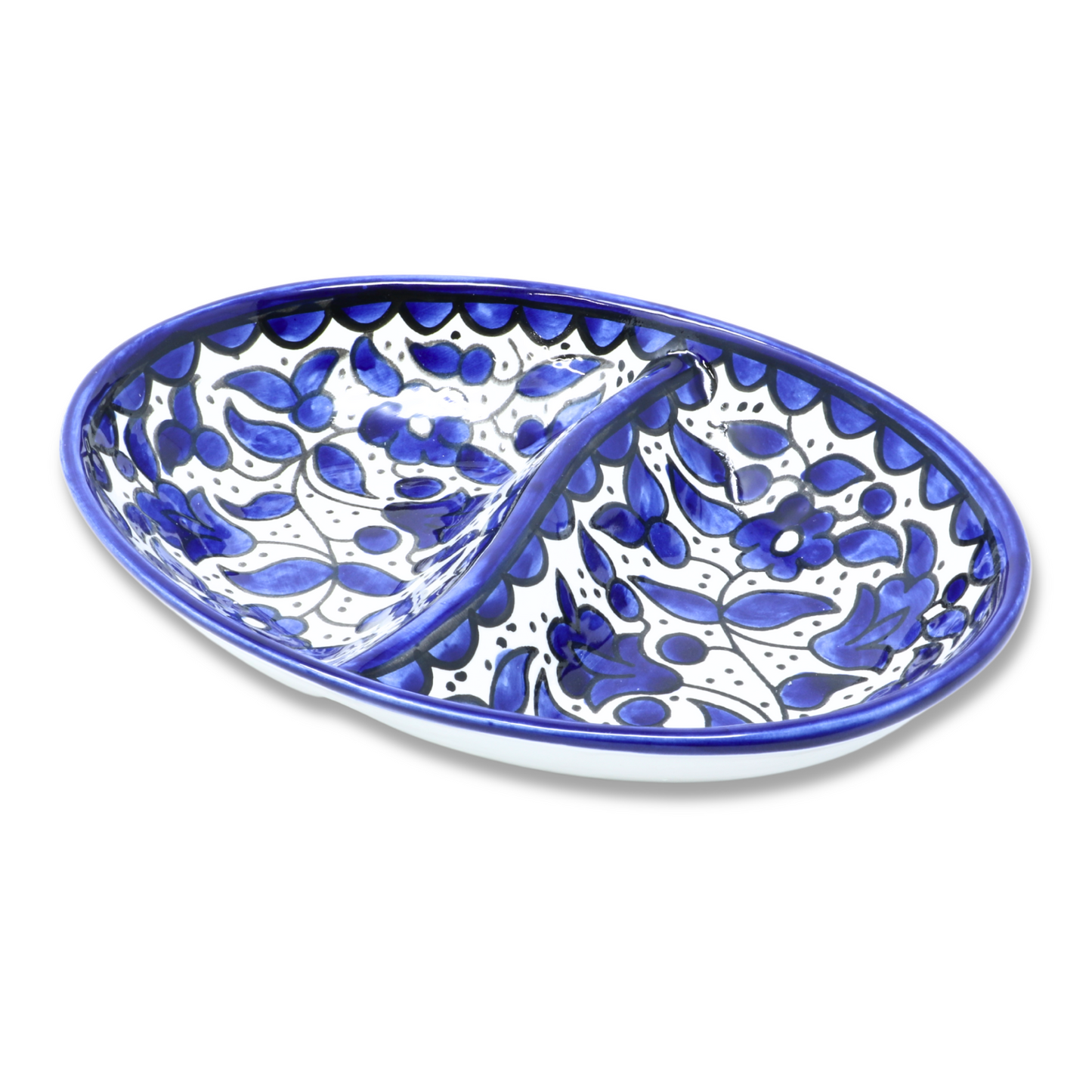 Handmade Ceramic Two-Section Appetizer Plate, Oval, 20x14 cm