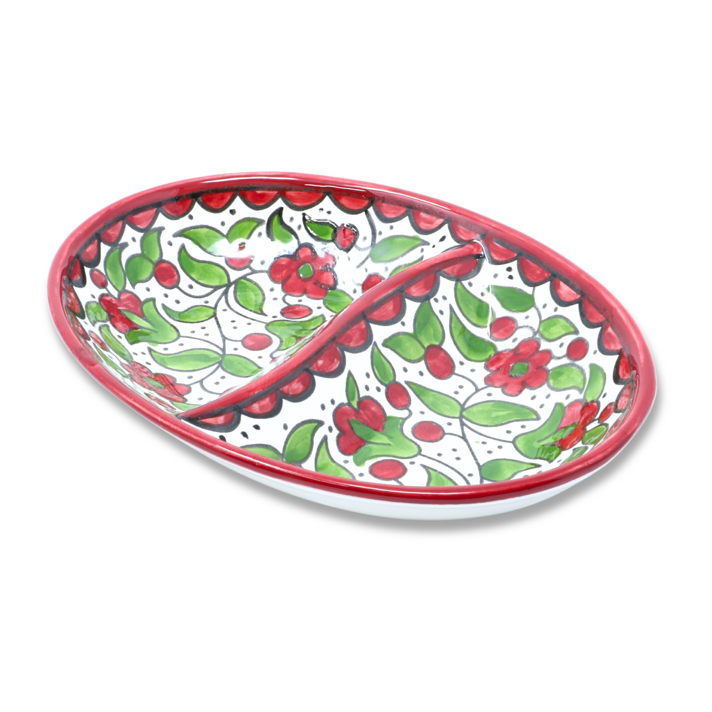 Handmade Ceramic Two-Section Appetizer Plate, Oval, 20x14 cm