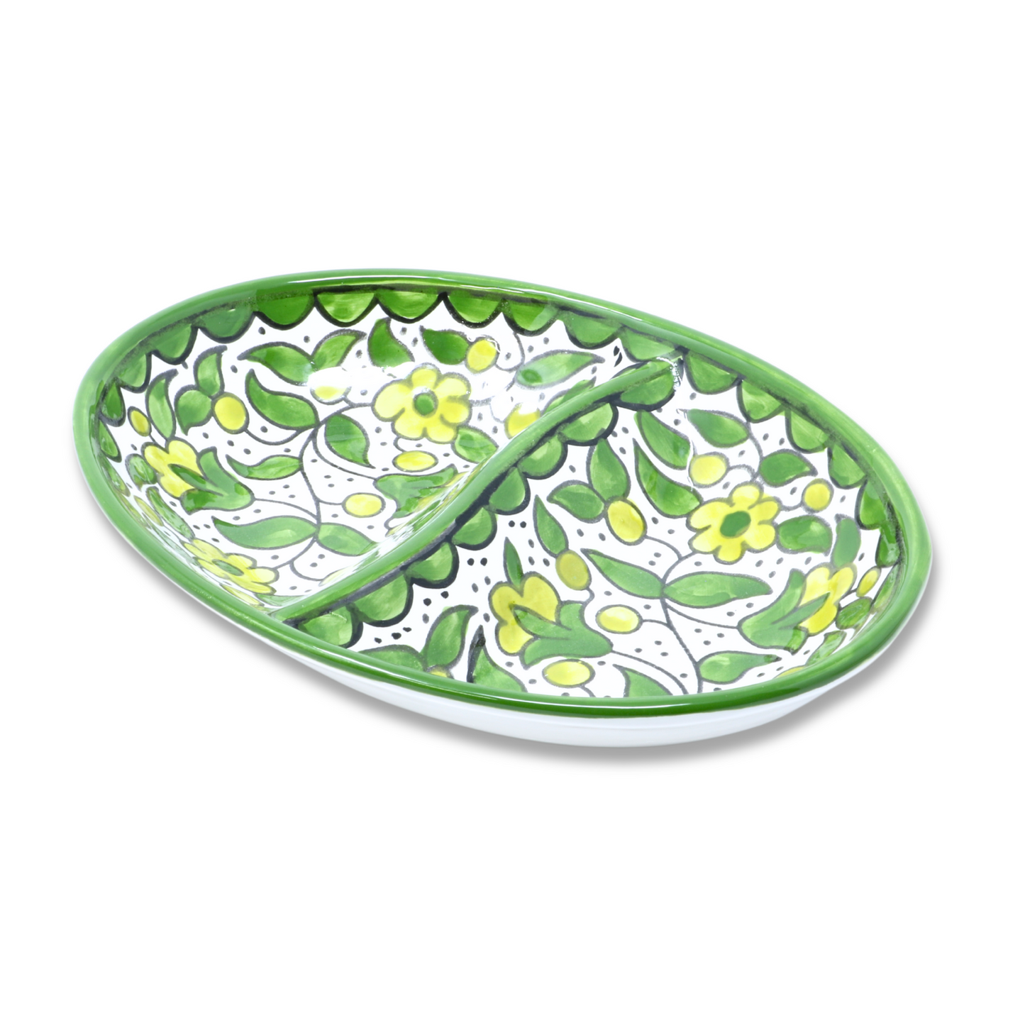 Handmade Ceramic Two-Section Appetizer Plate, Oval, 20x14 cm