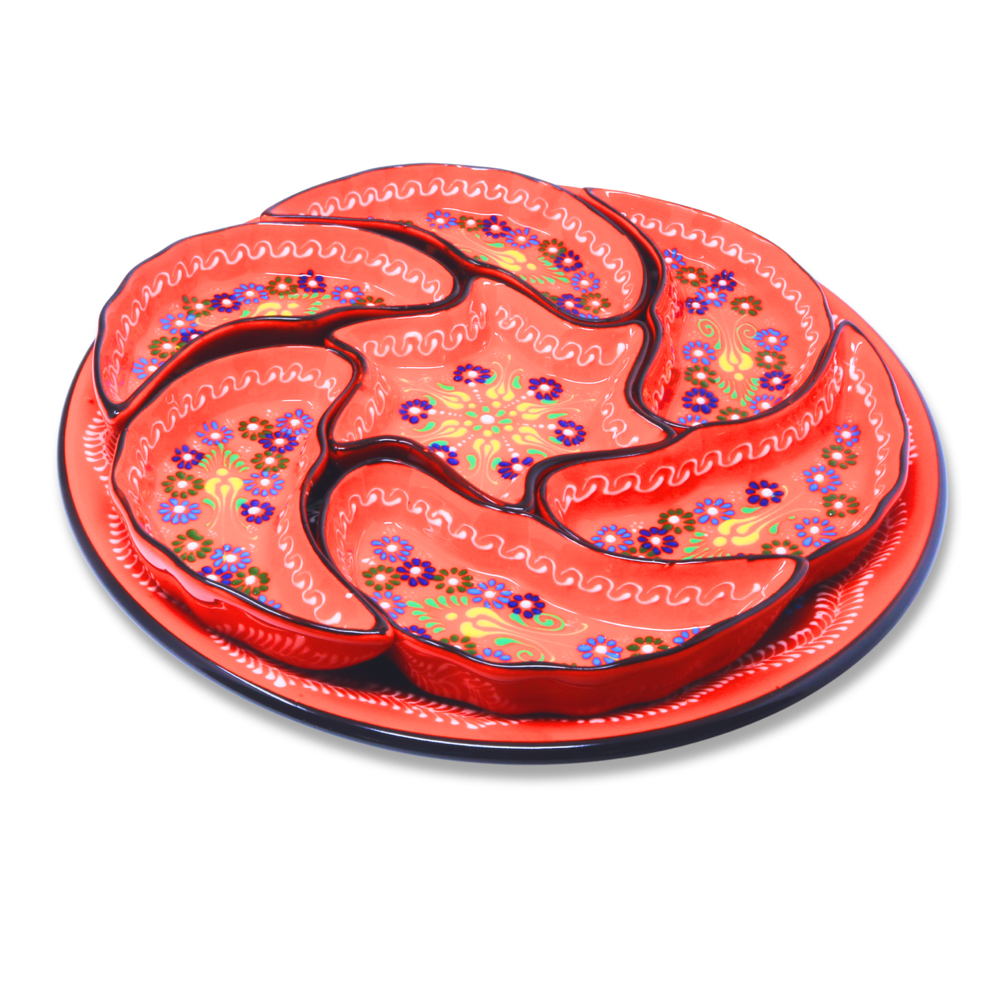 Handmade 8-piece Ceramic Platter, Orange 33cm
