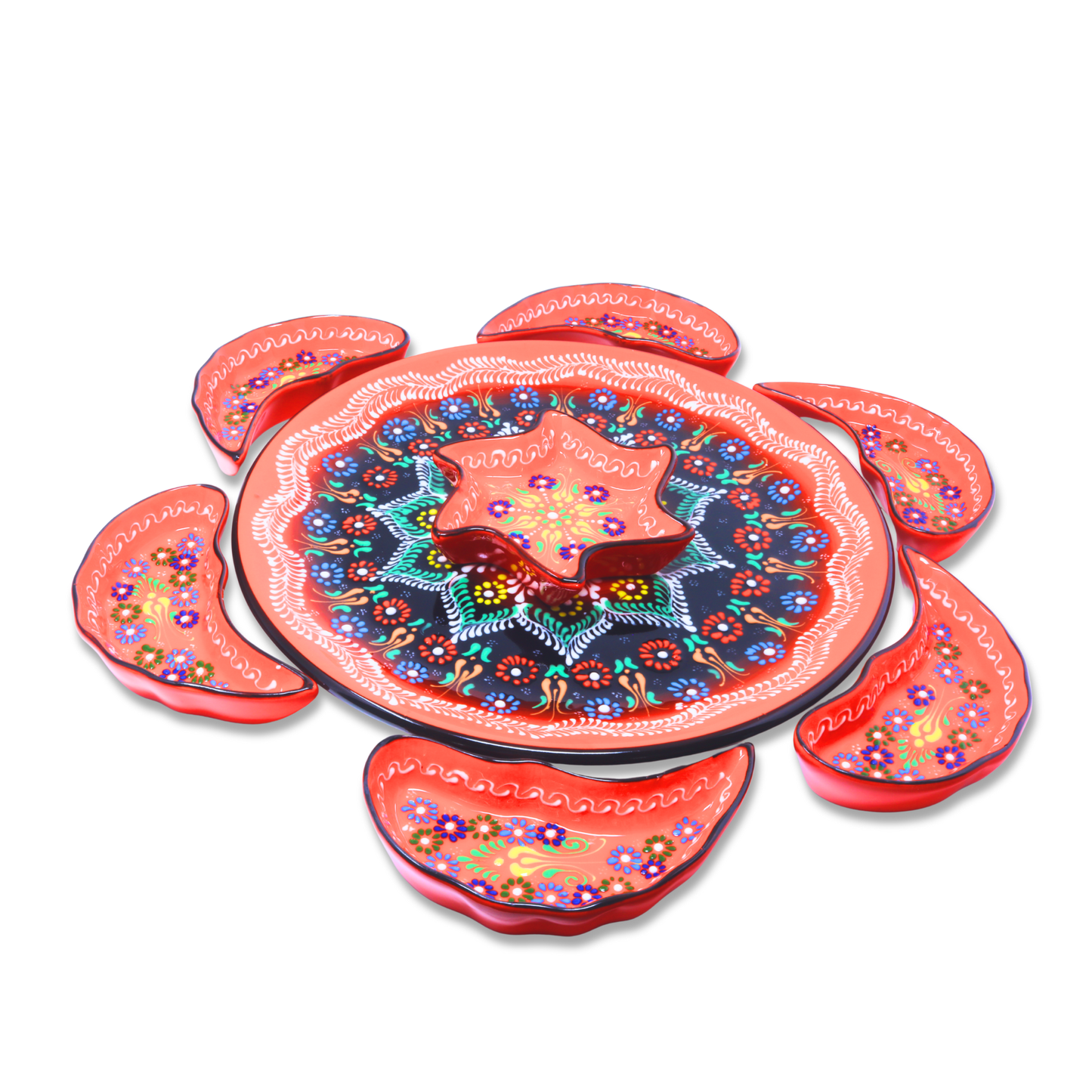 Handmade 8-piece Ceramic Platter, Orange 33cm