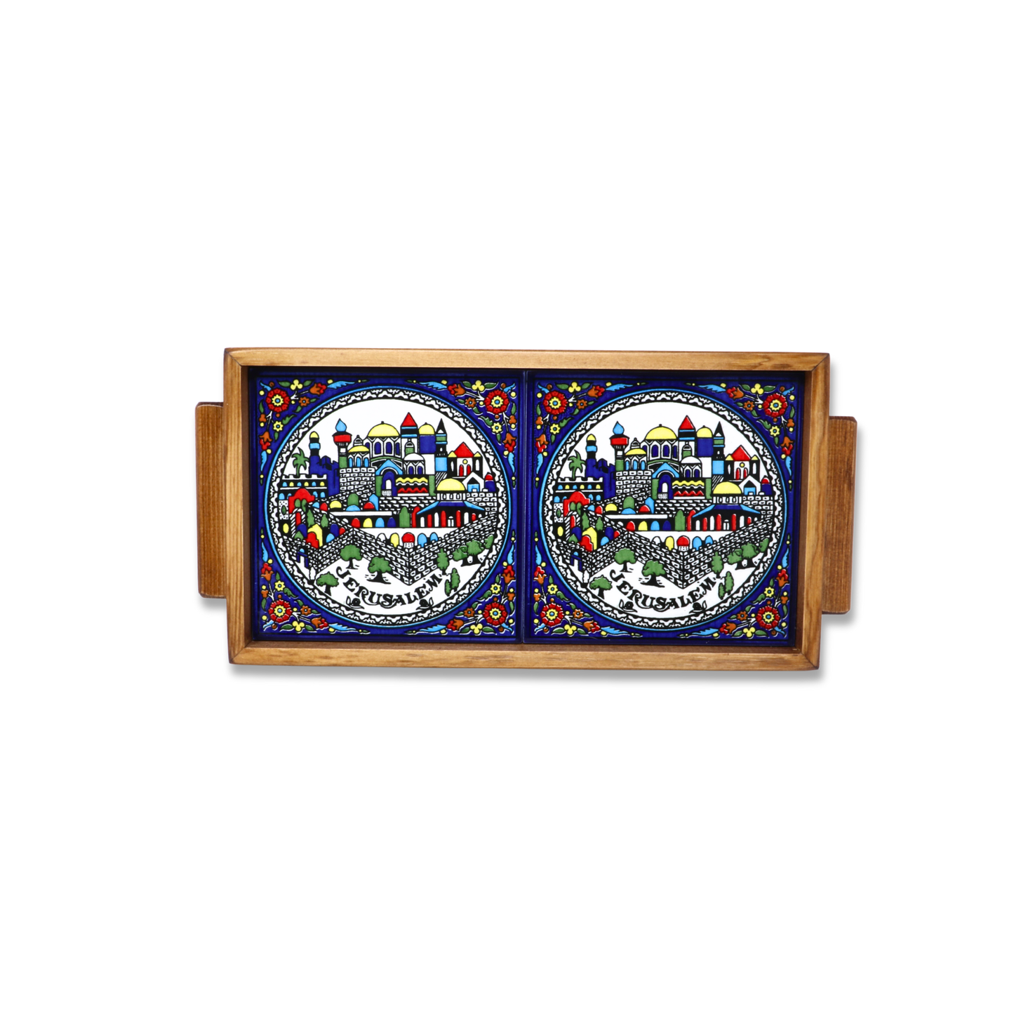 Handmade Wooden Tray with Ceramic Tiles 35x17 cm