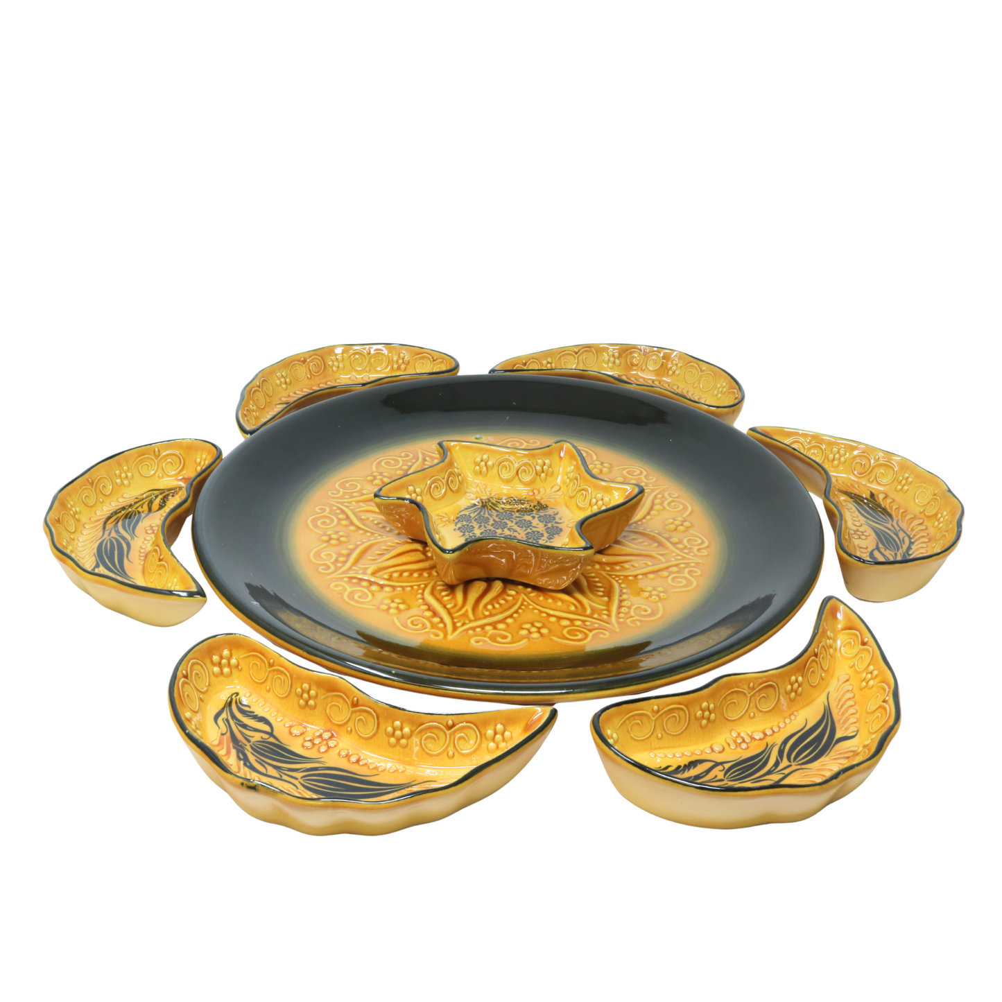 Handmade 8-piece Ceramic Platter, Turkquaz 33cm