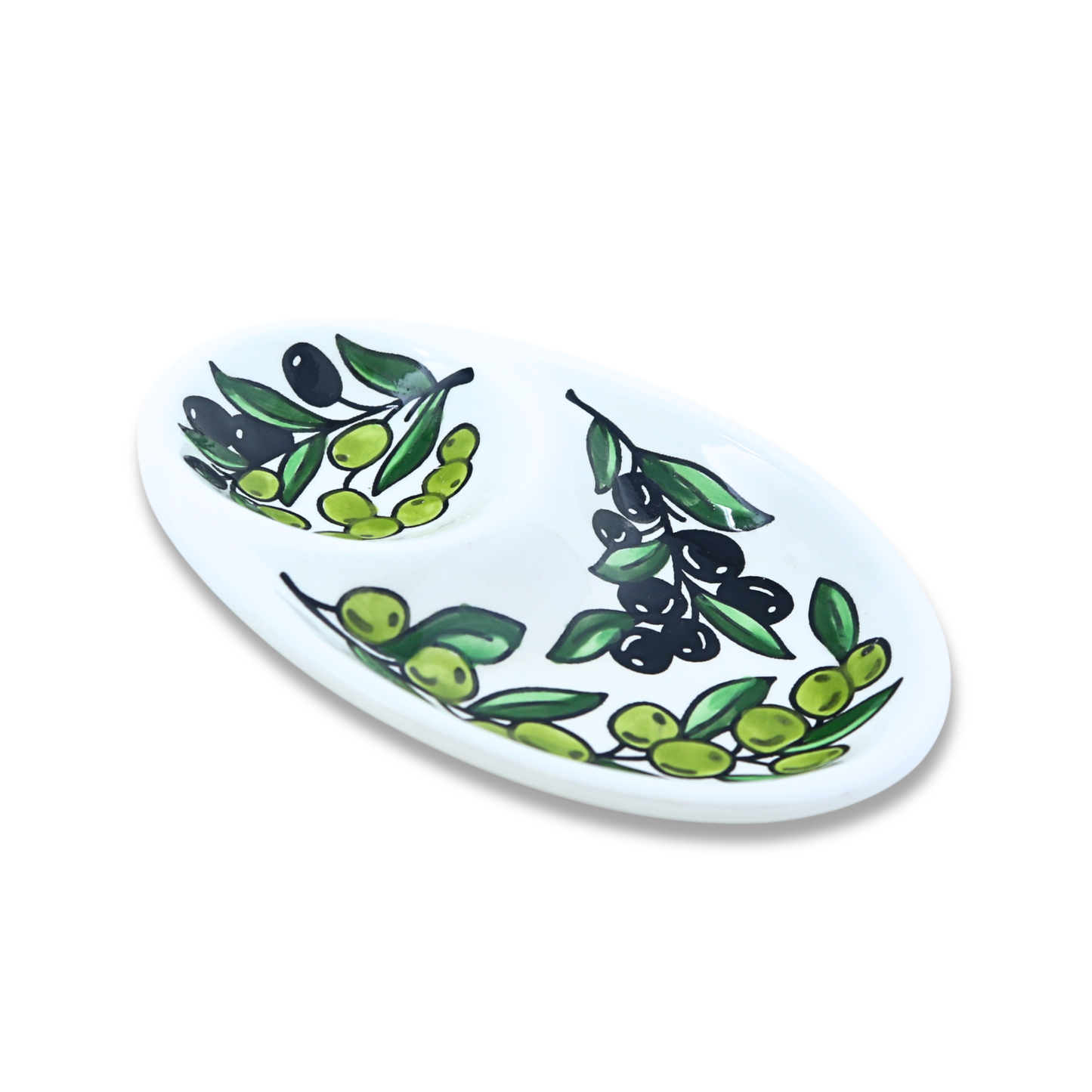 Handmade Ceramic Two-Section Appetizer/Olive Plate, Oval, 18x12 cm