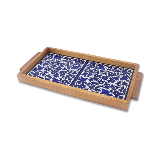 Handmade Wooden Tray with Ceramic Tiles 35x17 cm