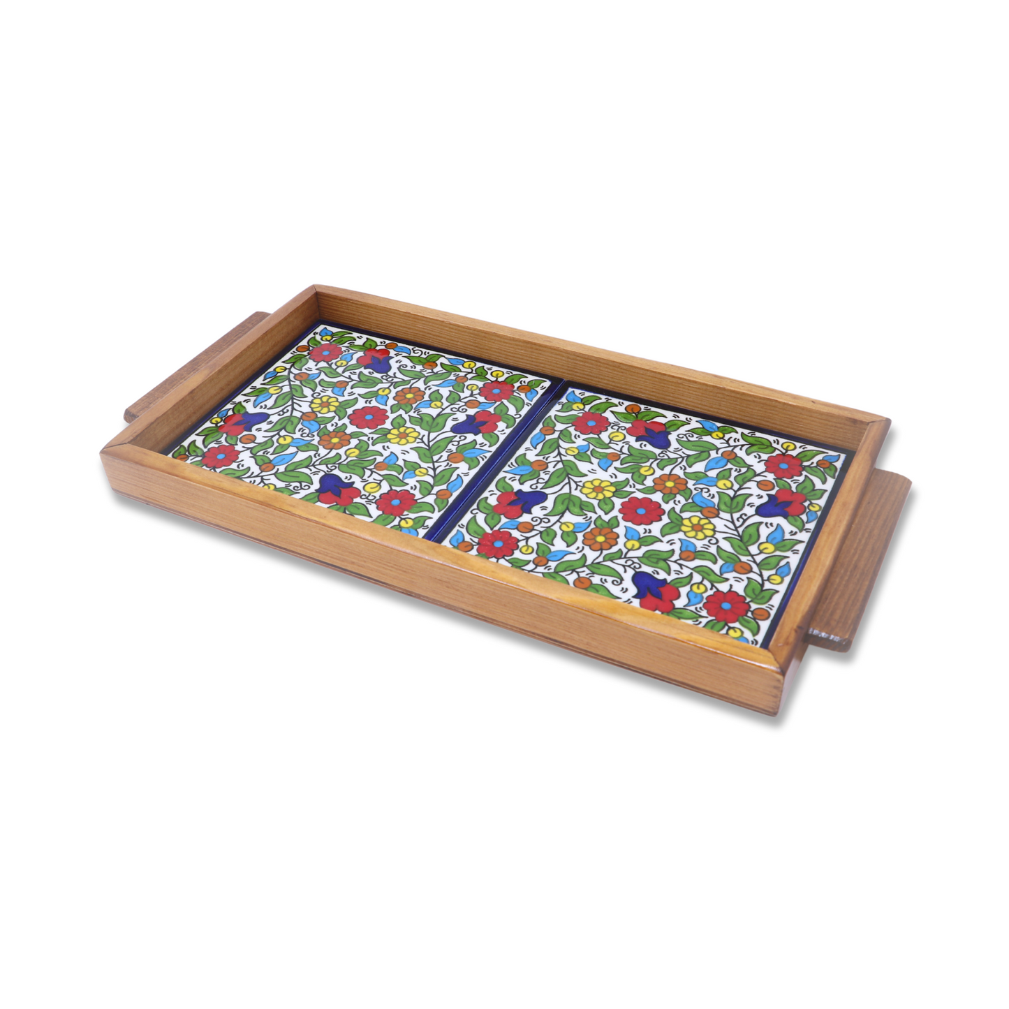 Handmade Wooden Tray with Ceramic Tiles 35x17 cm