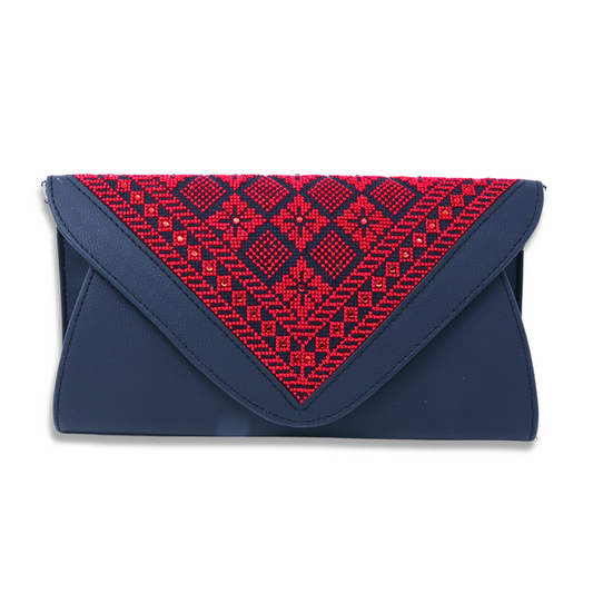 Masterpiece in Thread: Soiree Leather Bag with Vibrant Cross-Stitch Hand-Embroidery and Metal Chain Strap (29x16 cm), Red-on-Black