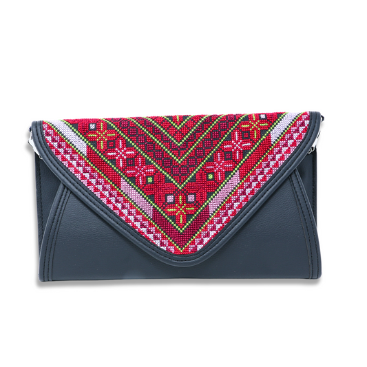 Masterpiece in Thread: Soiree Leather Bag with Vibrant Cross-Stitch Hand-Embroidery and Metal Chain Strap (29x16 cm), Colorful