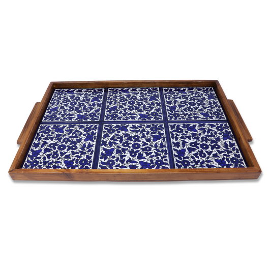 Handmade Wooden Tray with Ceramic Tiles 50x32 cm