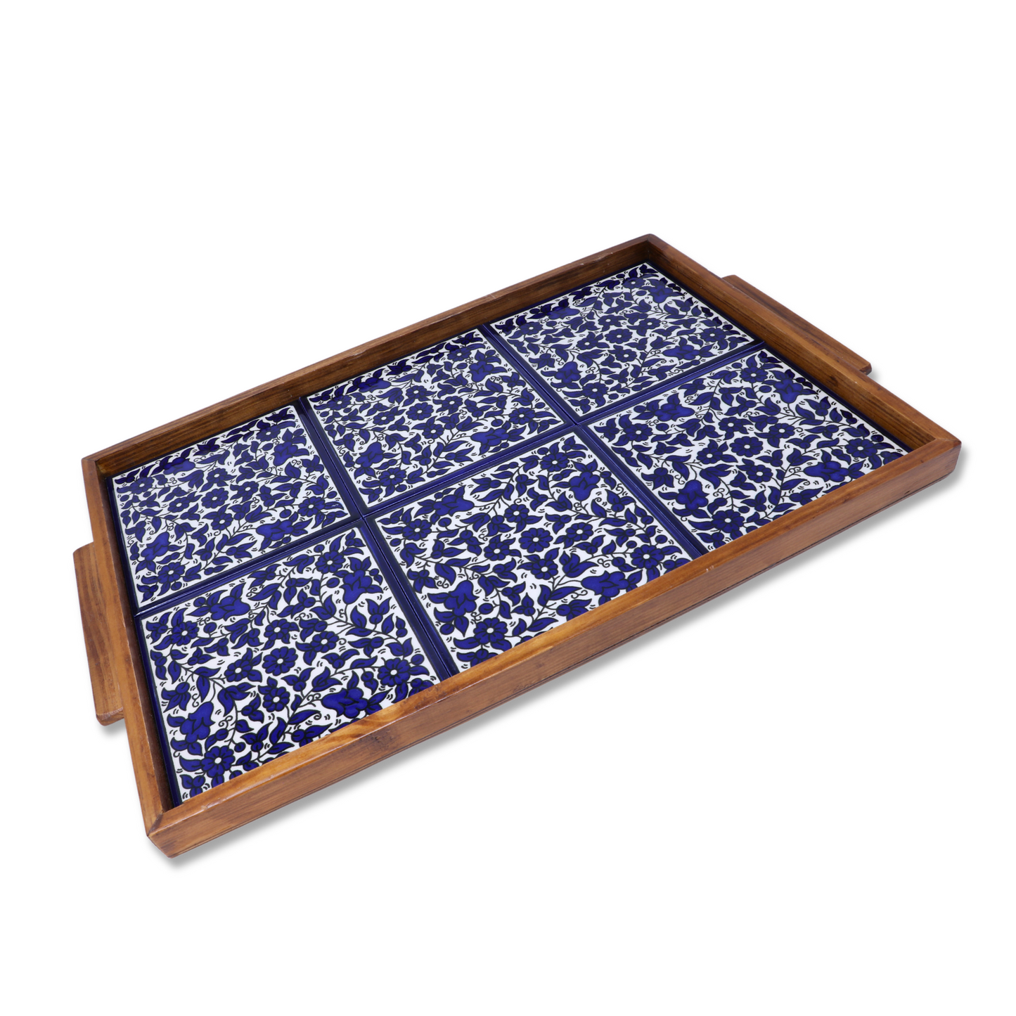 Handmade Wooden Tray with Ceramic Tiles 50x32 cm