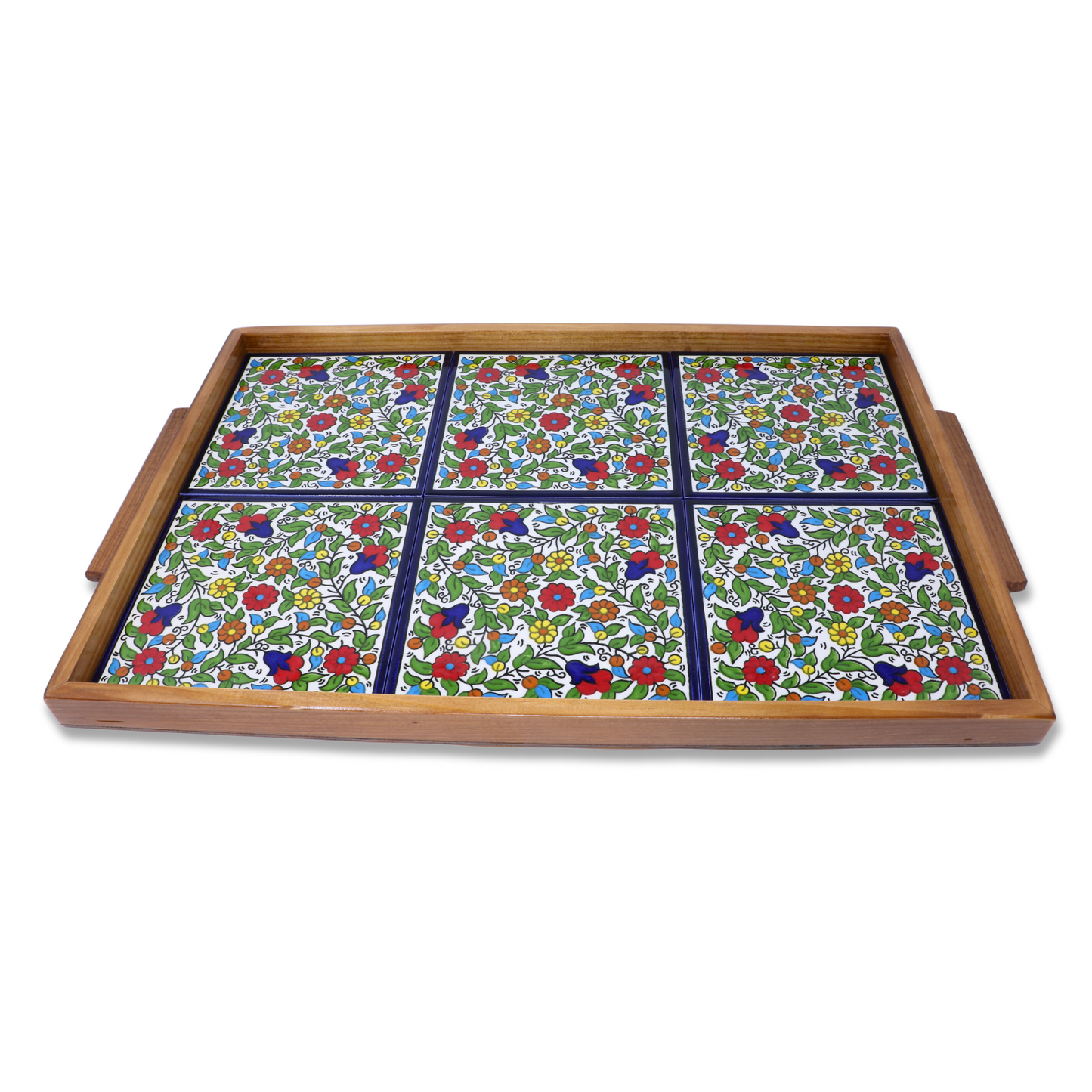 Handmade Wooden Tray with Ceramic Tiles 50x32 cm