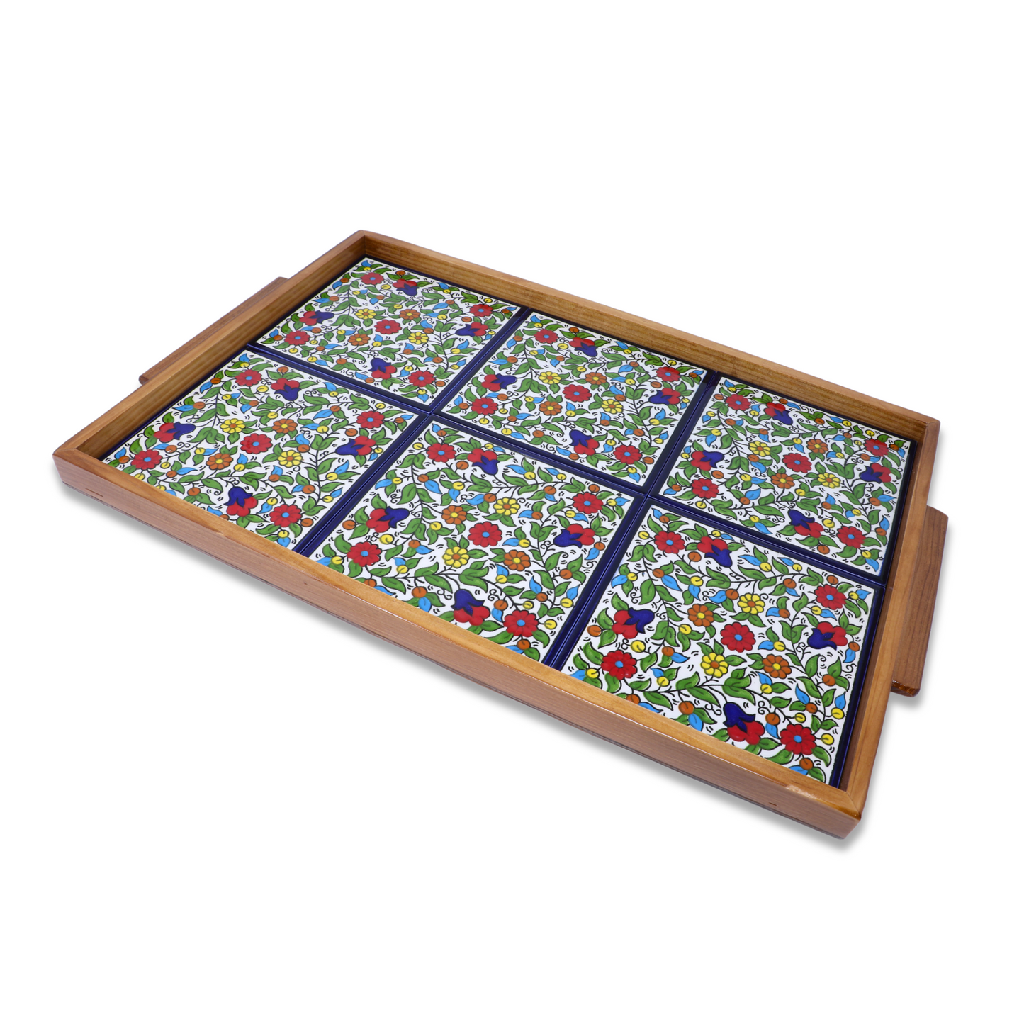 Handmade Wooden Tray with Ceramic Tiles 50x32 cm