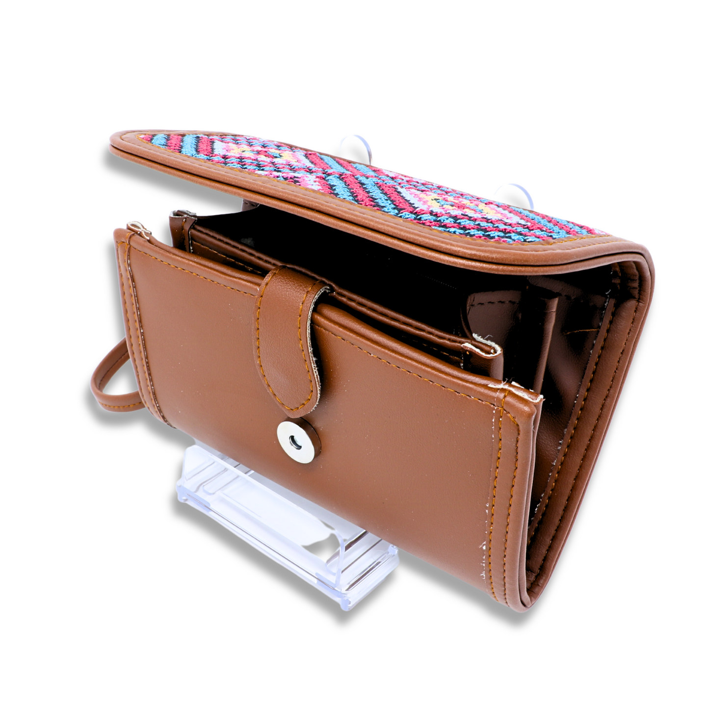 Artistry in Stitches: Hand-Embroidered Brown Leather Wallet with Ample Card Holders (20x12 cm)