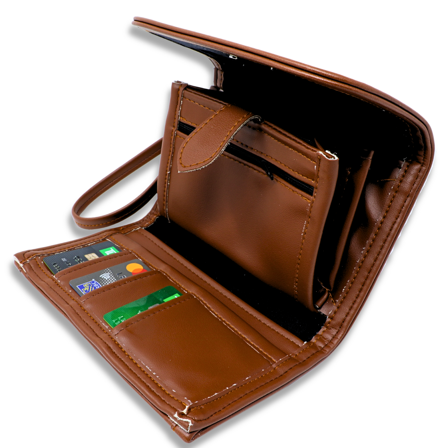 Artistry in Stitches: Hand-Embroidered Brown Leather Wallet with Ample Card Holders (20x12 cm)