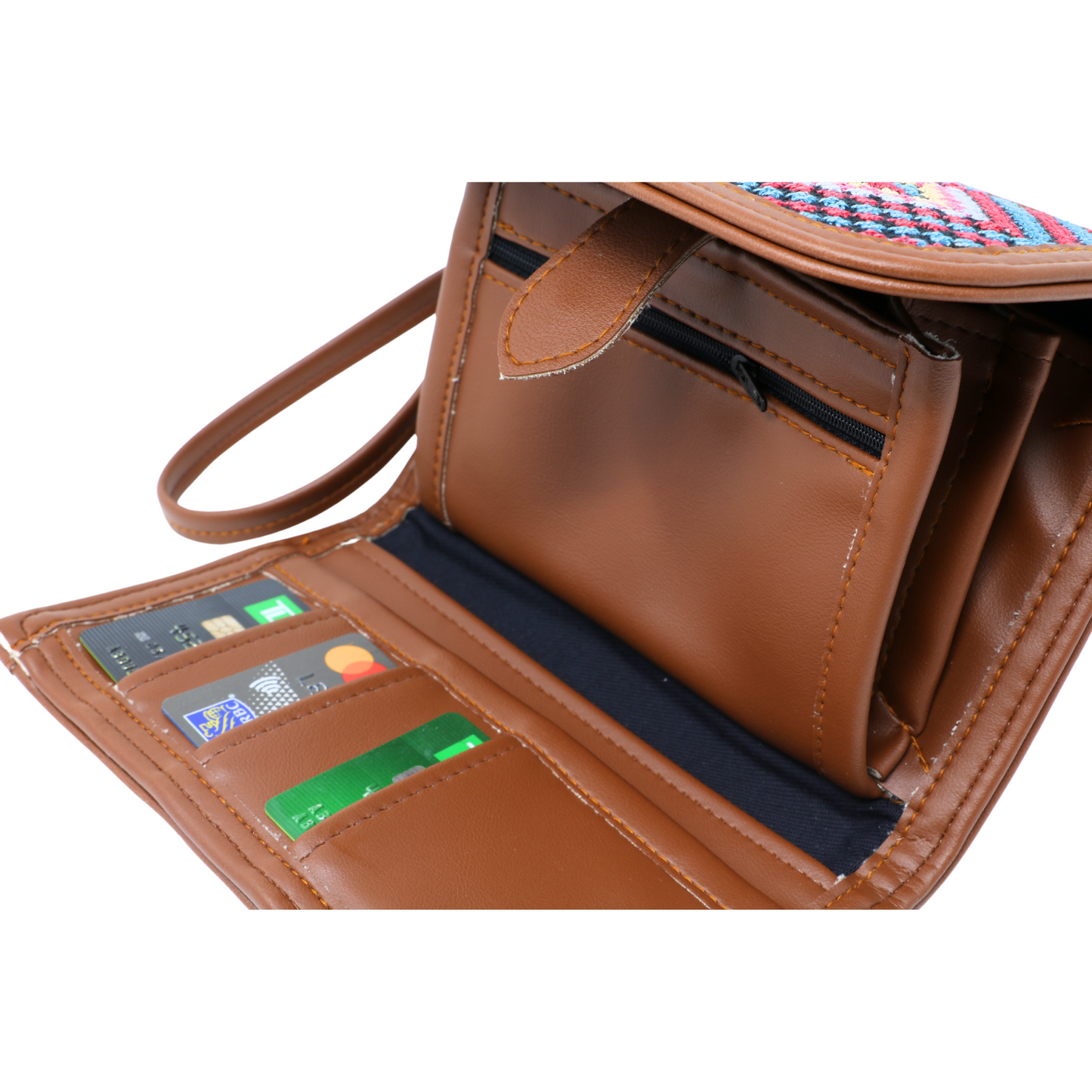 Artistry in Stitches: Hand-Embroidered Brown Leather Wallet with Ample Card Holders (20x12 cm)