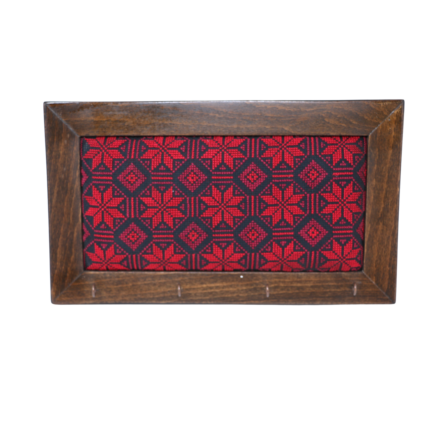 Functional Elegance: Hand-Embroidered Wall-Mount Wooden Key Holder with 4 Hooks (33x19 cm)