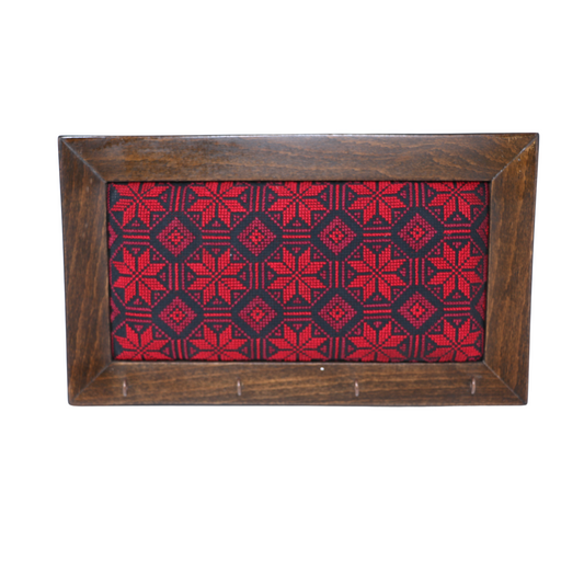 Functional Elegance: Hand-Embroidered Wall-Mount Wooden Key Holder with 4 Hooks (33x19 cm)