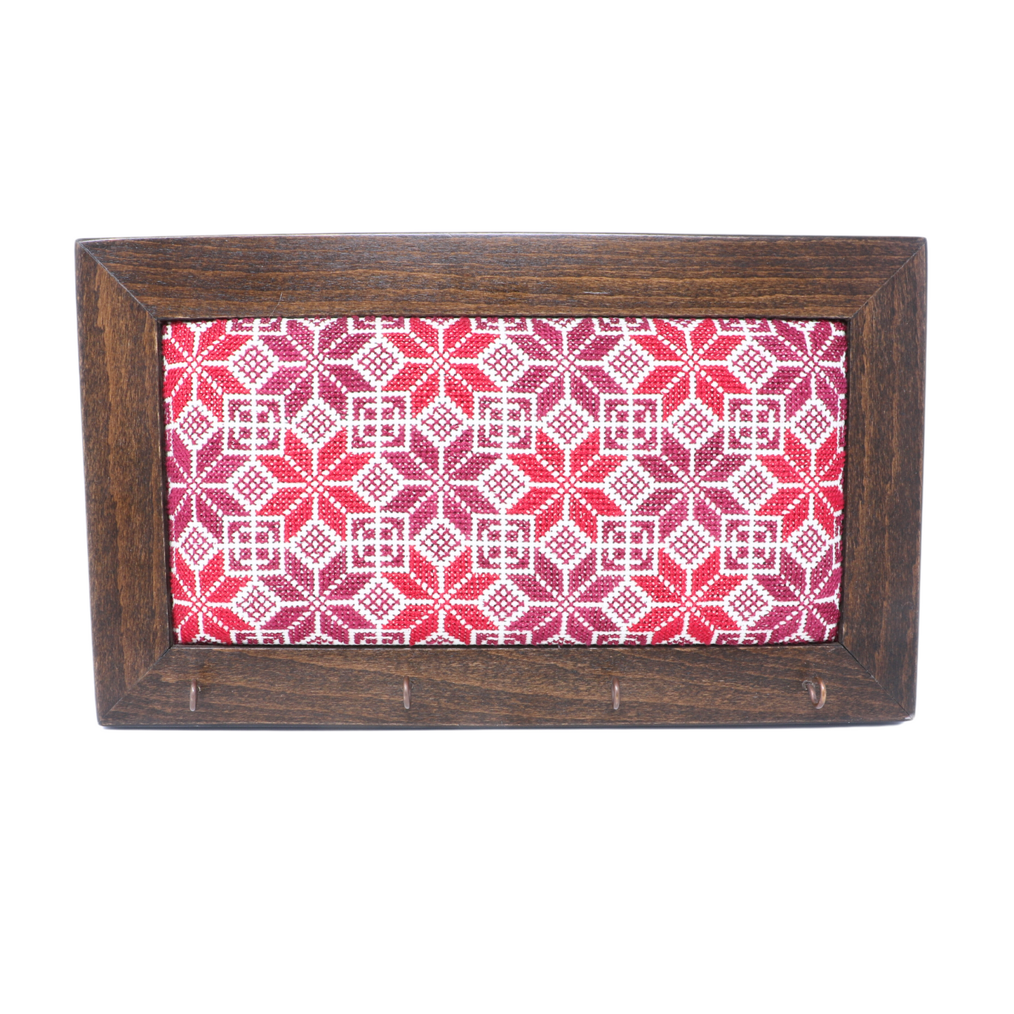 Functional Elegance: Hand-Embroidered Wall-Mount Wooden Key Holder with 4 Hooks (33x19 cm)