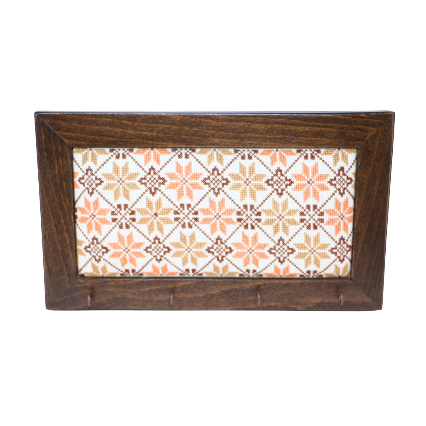 Functional Elegance: Hand-Embroidered Wall-Mount Wooden Key Holder with 4 Hooks (33x19 cm)