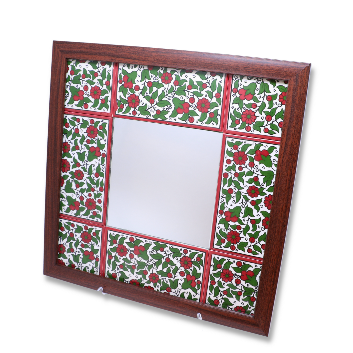 Handmade Ceramic Tile-Framed Wall Mounted Mirror 34x34 cm