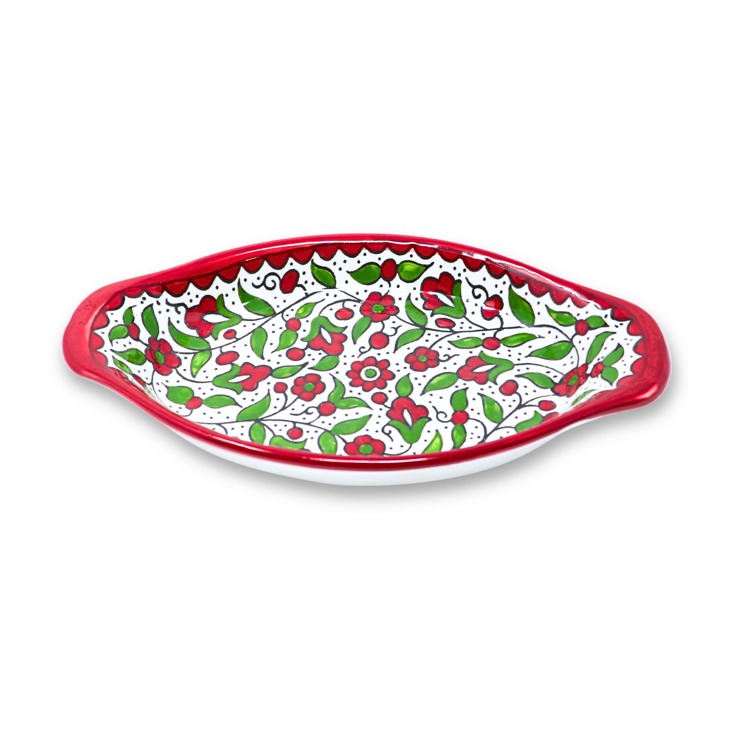 Handmade Ceramic Serving Platter with Handle, Oval, 26x14 cm